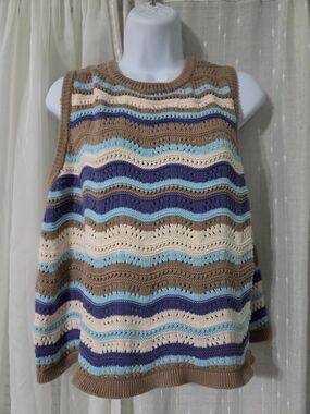 Democracy Brown Cream Blue Chevron Knit Tank